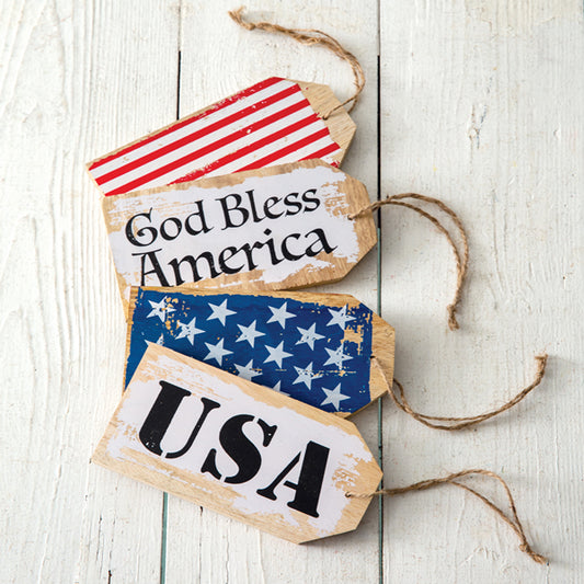 Set of Four Patriotic Wooden Tags