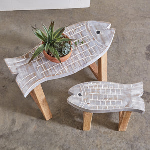 Set of Two Wood Carved Fish Tables