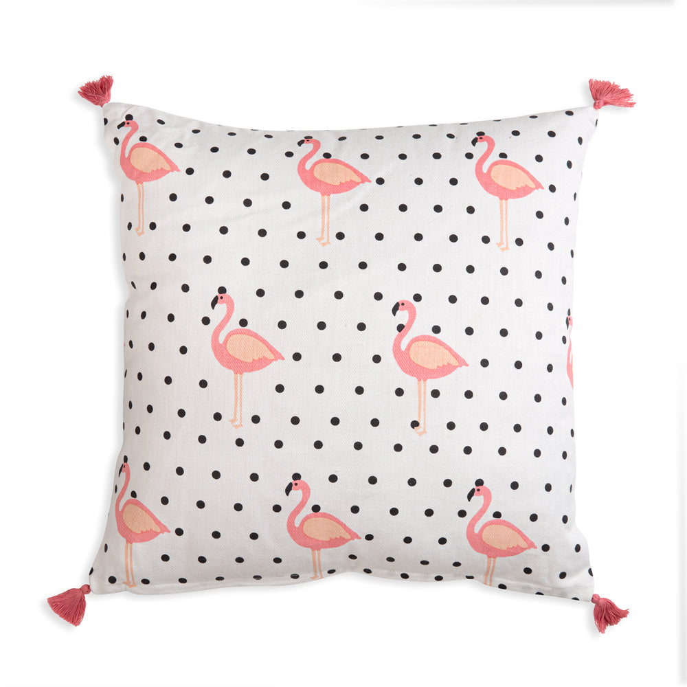 Flamingo Polka-Dot Cotton Throw Pillow