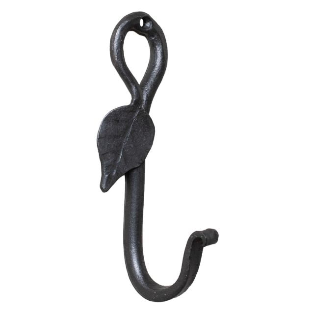 6-Inch Wrought Iron Leaf Wall Hooks - Set of 6