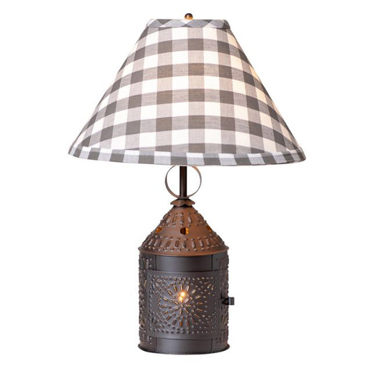 Paul Revere Lamp in Smokey Black with Gray Check Shade