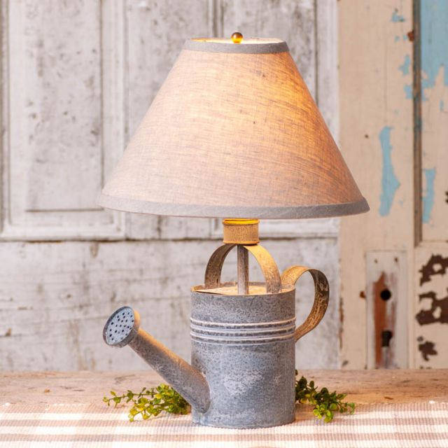 Watering Can Lamp in Weathered Zinc with Ivory Linen Shade*