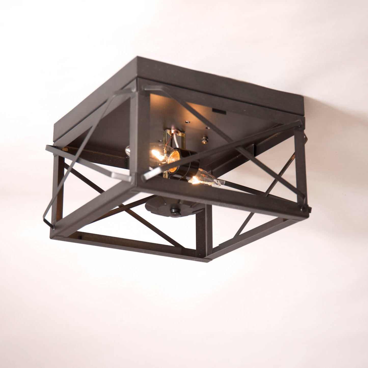 Double Ceiling Light with Folded Bars in Kettle Black