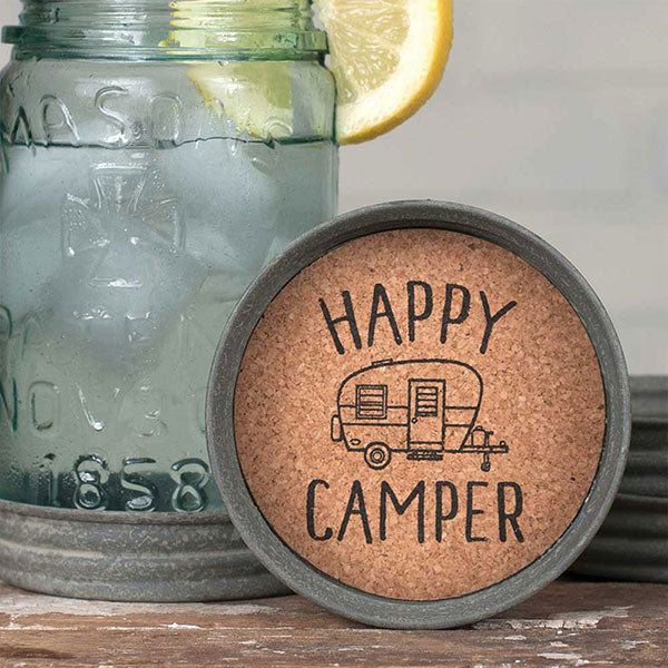 Mason Jar Lid Coaster - Happy Camper