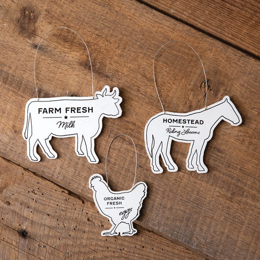Set of Three Farm Animal Ornaments