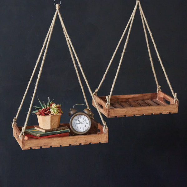 Set of Two Hanging Wood Shelves