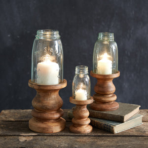 Wooden Candle Holder with Mason Jar Chimney - Quarter Pint