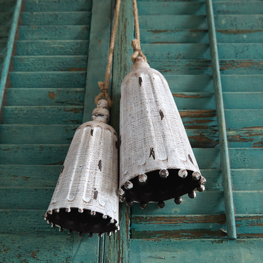 Set of Two Whitewashed Metal Bells