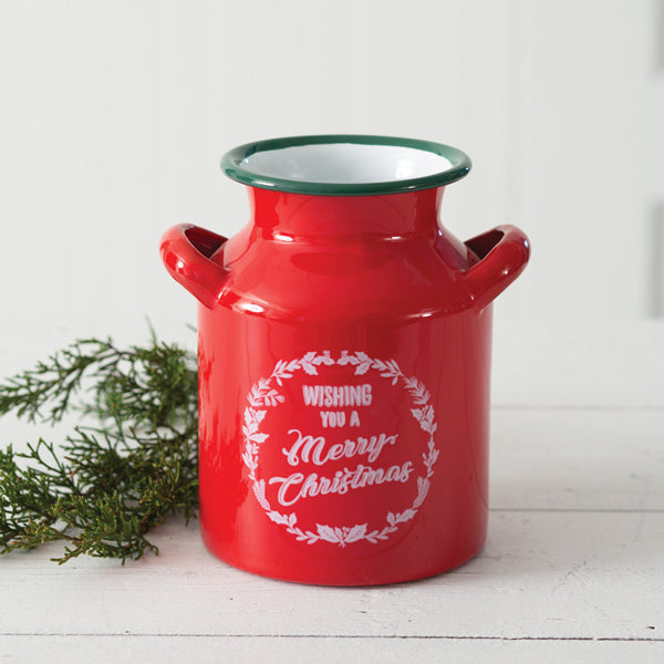 Wishing You A Merry Christmas Enameled Milk Can