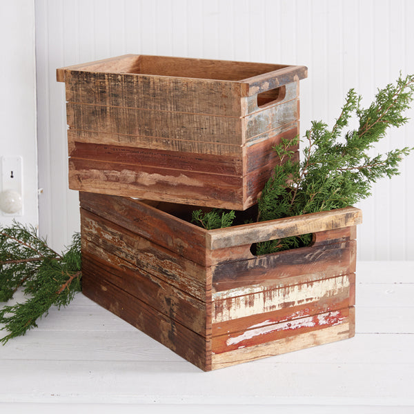 Set of Two Reclaimed Wood Crates