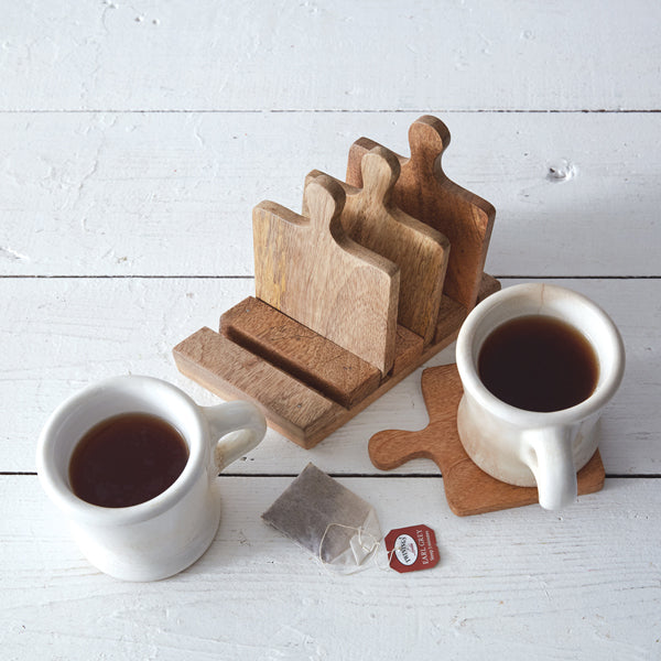 Set of Cutting Board Coasters with Display Caddy
