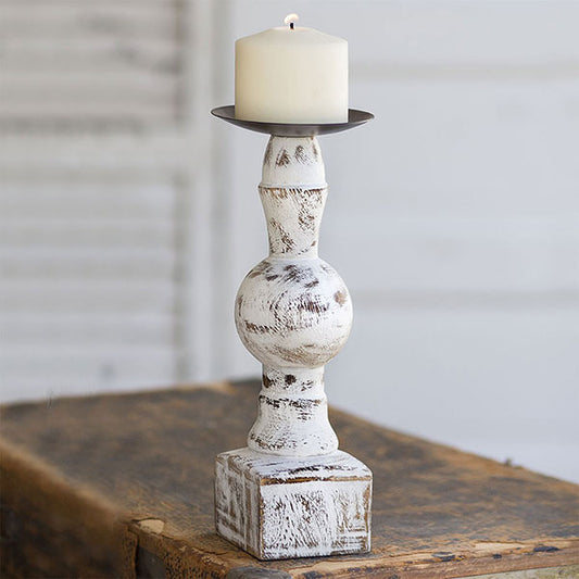 Wood Pillar Candle Holder with Square Base