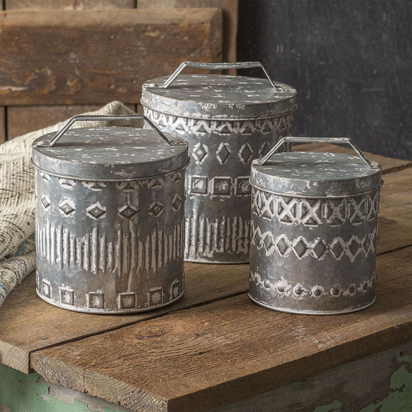 Set of Three Boho Patterned Canisters