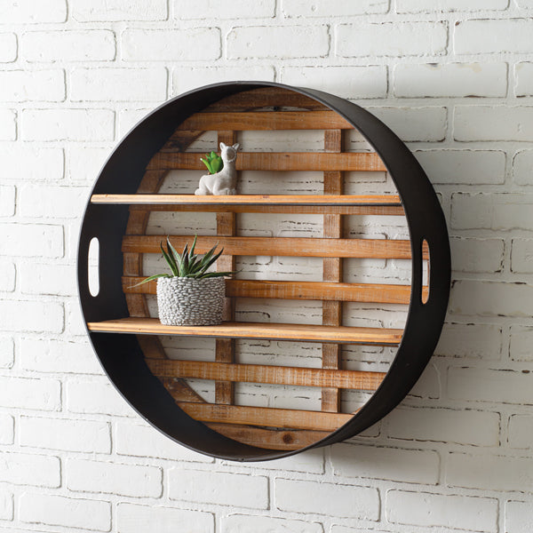Round Wood and Metal Wall Display