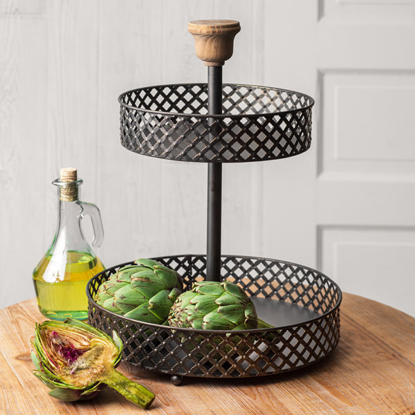 Two-Tier Black Perforated Stand