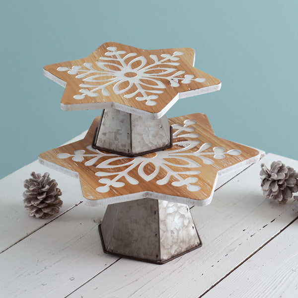 Set of Two Snowflake Dessert Stands