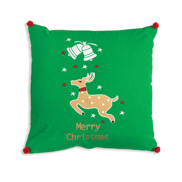 Merry Christmas Reindeer Cotton Throw Pillow