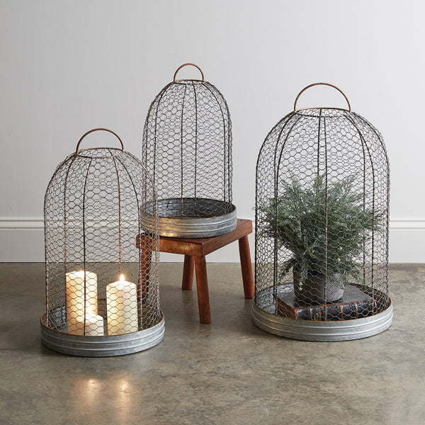 Set of Three Wire Mesh Cloche with Base