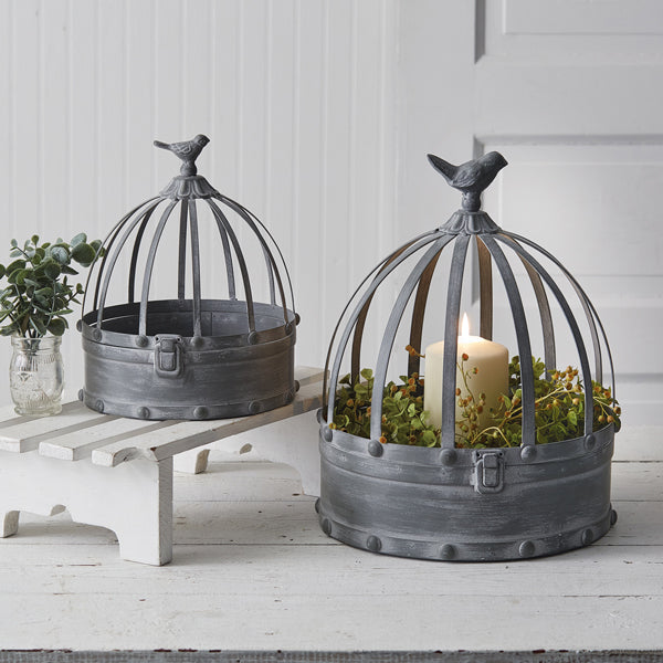 Set of Two Metal Cloches with Birds