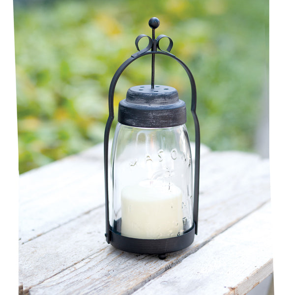 Quart Mason Jar Butler Lantern - Black