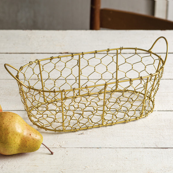 Oval Chicken Wire Basket with Handles - Gold44