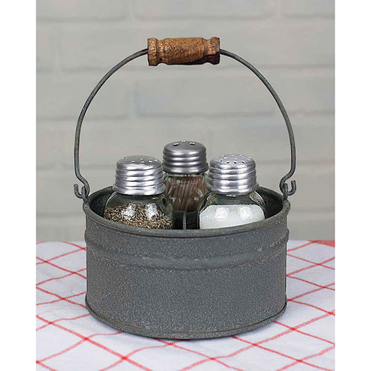 Round Bucket Salt Pepper and Toothpick Caddy - Barn Roof
