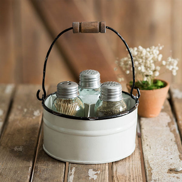 Round Bucket Salt Pepper and Toothpick Caddy - White