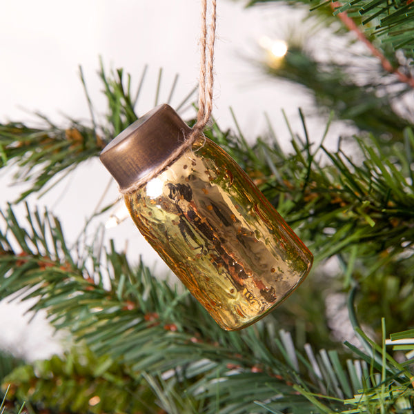 Glass Mini Mason Jar Hanging Christmas Ornament - Mercury Gold