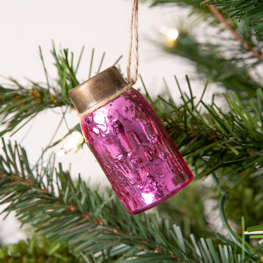 Glass Mini Mason Jar Hanging Christmas Ornament - Mercury Pink