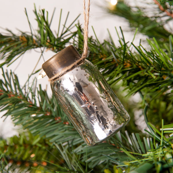 Glass Mini Mason Jar Hanging Christmas Ornament - Mercury Silver