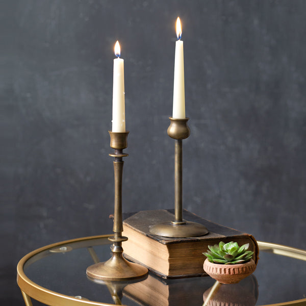 Set of Two Brass Finish Taper Candle Holders