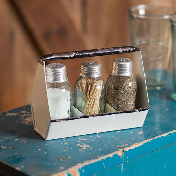Toolbox Salt Pepper and Toothpick Caddy - White
