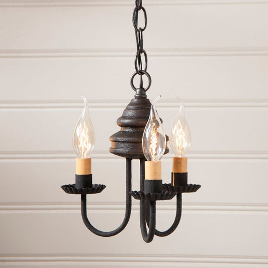 3-Arm Bellview Wood Chandelier in Americana Black - Made in USA - Brownsland Farm