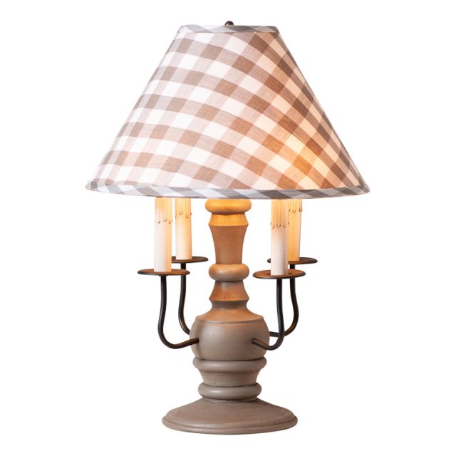 Cedar Creek Wood Table Lamp in Earl Gray with Fabric Gray Check Shade
