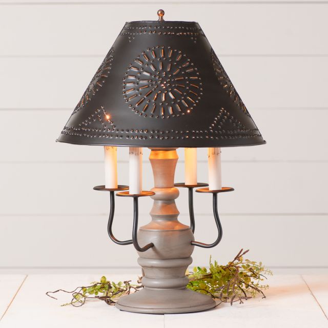 Cedar Creek Wood Table Lamp in Earl Gray with Smokey Black Metal Shade