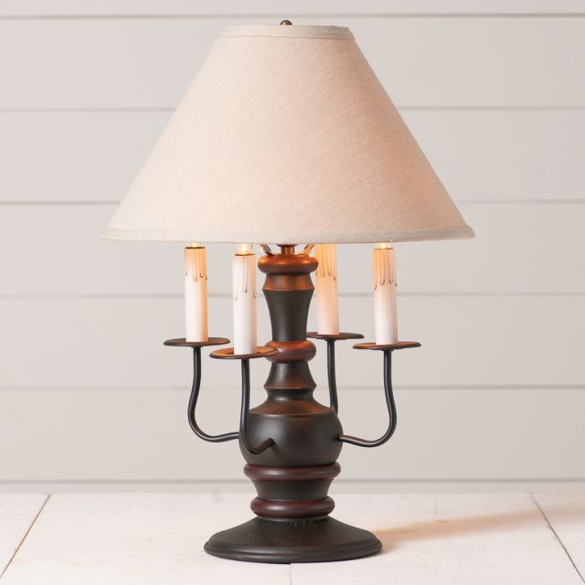 Cedar Creek Wood Table Lamp in Rustic Black with Fabric Linen Shade