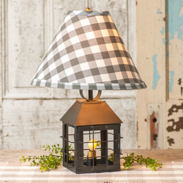 Colonial Lantern Lamp with Gray Check Shade - Brownsland Farm