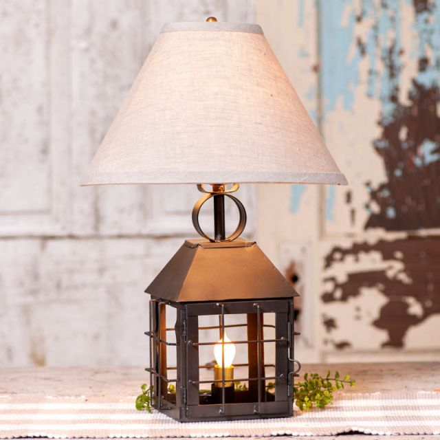 Colonial Lantern Lamp with Ivory Linen Shade - Brownsland Farm