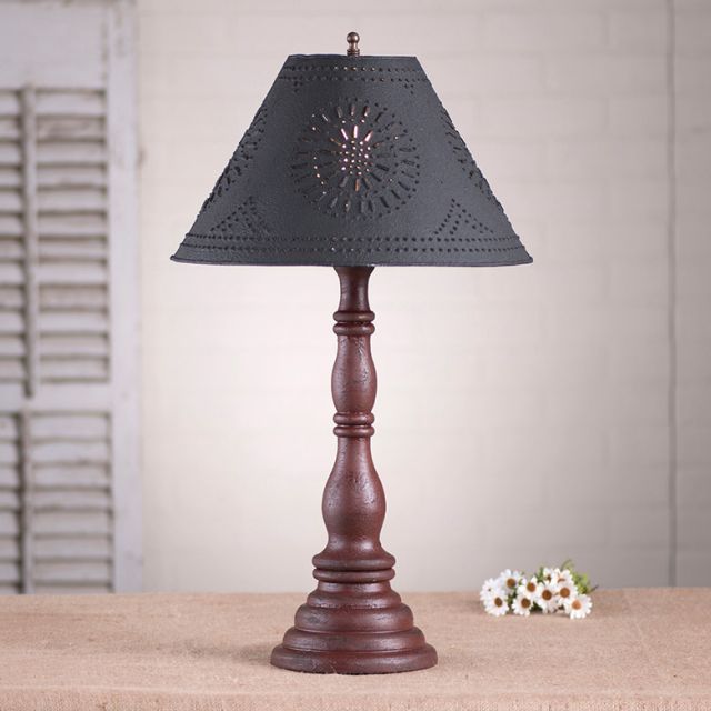 Davenport Lamp in Americana Red with Textured Black Tin Shade - Made in USA - Brownsland Farm