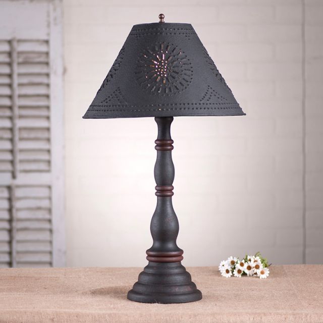 Davenport Lamp in Hartford Black with Red with Textured Black Tin Shade - Made in USA - Brownsland Farm
