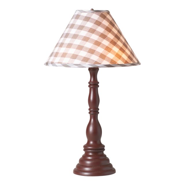 Davenport Wood Table Lamp in Rustic Red with Fabric Gray Check Shade