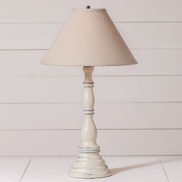 Davenport Wood Table Lamp in Rustic White with Fabric Linen Shade