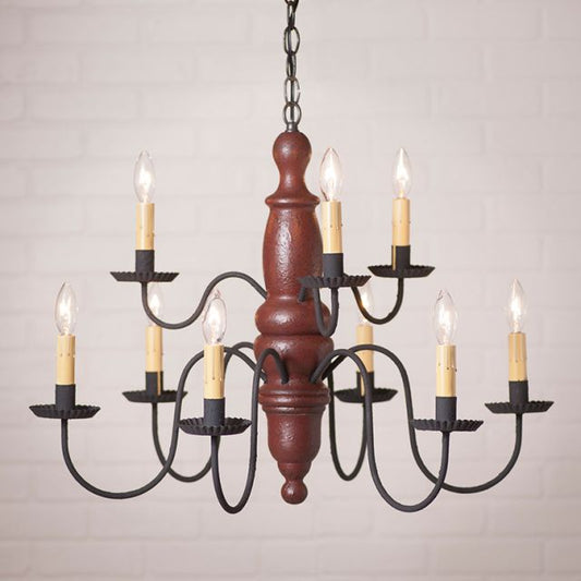 9-Arm Fairfield Wood Chandelier in Americana Red - Made in USA - Brownsland Farm
