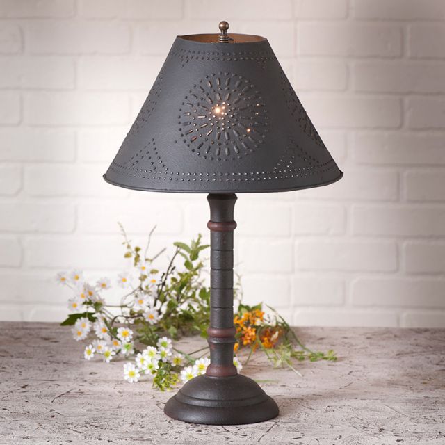 Gatlin Lamp in Hartford Black with Red with Textured Black Tin Shade - Made in USA - Brownsland Farm