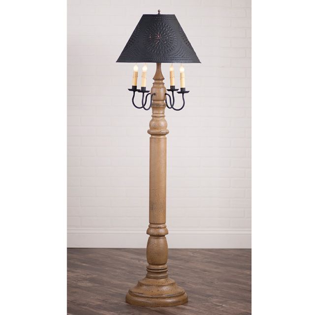General James Floor Lamp Americana Pearwood with Textured Black Tin Shade - Made in USA - Brownsland Farm