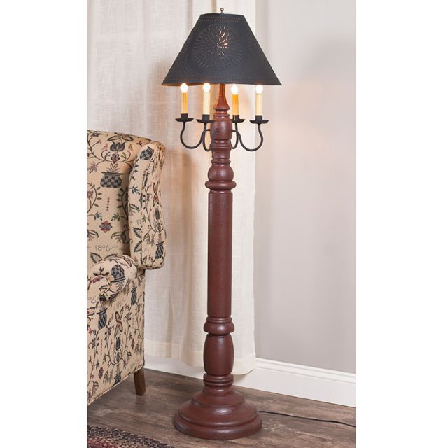 General James Floor Lamp Americana Red with Textured Black Tin Shade - Made in USA - Brownsland Farm