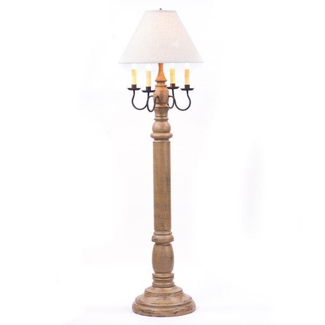 General James Floor Lamp in Pearwood with Linen Ivory Shade - Made in USA - Brownsland Farm