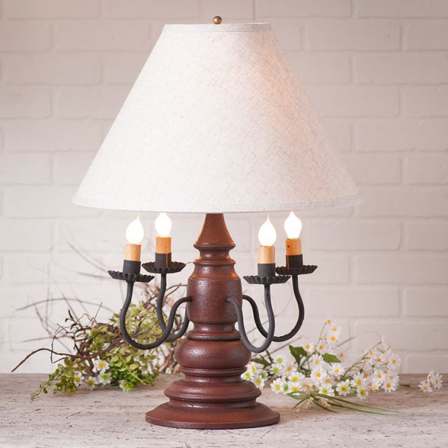 Harrison Lamp in Americana Red with Linen Ivory Shade - Made in USA - Brownsland Farm
