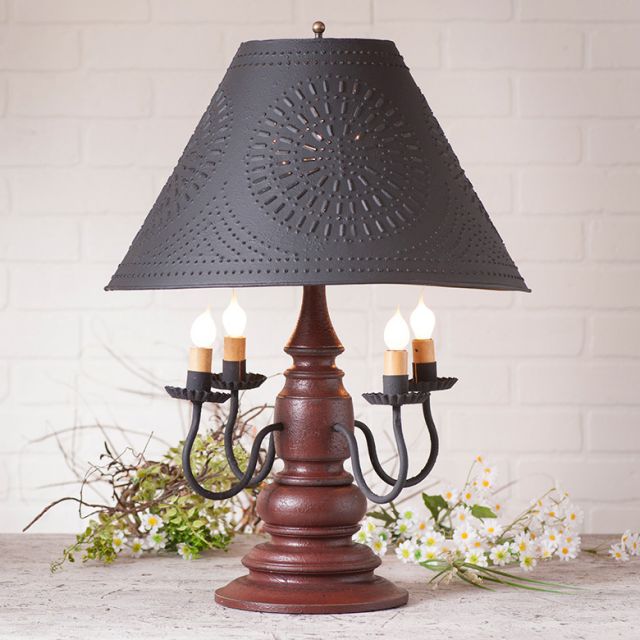 Harrison Lamp in Americana Red with Textured Black Tin Shade - Made in USA - Brownsland Farm
