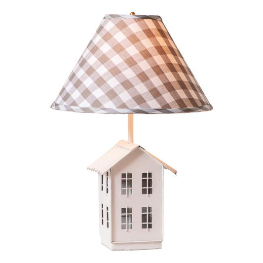 House Lamp in Rustic White with Gray Check Shade*